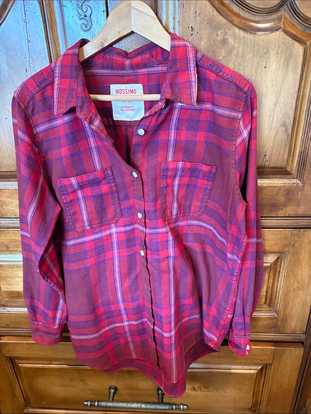 Mossimo Supply Co. Boyfriend Fit Red and Blue Plaid Flannel Women’s Shirt Size L